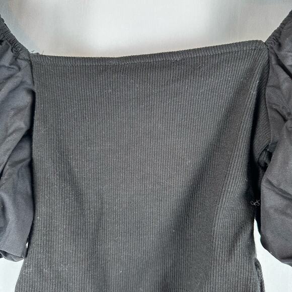 NWT Zara Black Square Neck Puff Sleeve Crop Top Womens Size S Stretchy - Picture 6 of 9